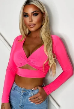 That Feeling Hot Pink Stetch Cut Out Crop Top