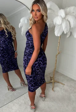 That's Hot Purple Leopard One Shoulder Dress