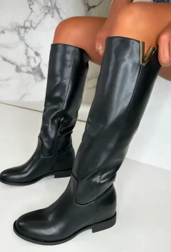 The Main Season Black Gold Detail Flat Knee High Boots
