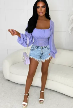 Trust In Me Lilac Milkmaid Mesh Top