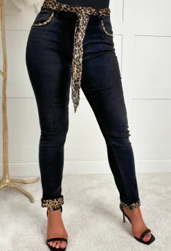 Wild & Chic Black Stretch Contrast Leopard Jeans
