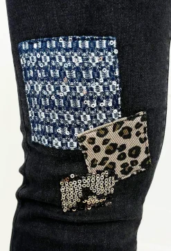 Wild Patch Black Stretch Sequin Patchwork Leopard Jeans