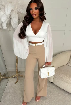 Wink & Whisper White Plisse Flared Sleeve Top