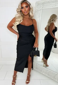 Your Secret Black Lace Up Midi Dress
