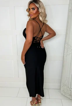 Your Secret Black Lace Up Midi Dress